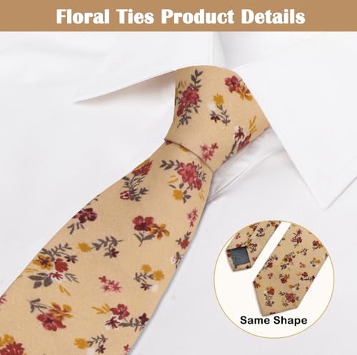 Image of Mantieqingway Men Skinny Tie Cotton Floral Necktie for Wedding Groomsmen Tie