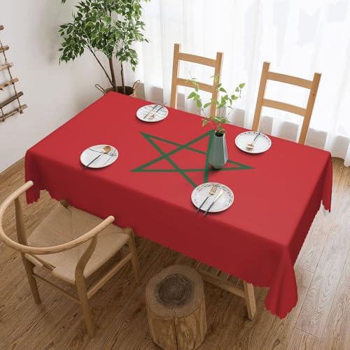 CNTDBU Nappe carrée à bords festonnés avec motif drapeau du Maroc - 137 x 183 cm - Imperméable et infroissable - Pour salle à manger, fête