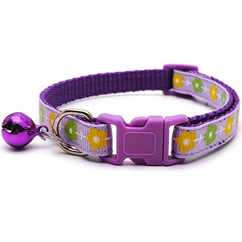 Small Dog Puppy Pet Collar Flower Floral Design with Bell Nylon Adjustable Size 19-32cm Purple - Image 2