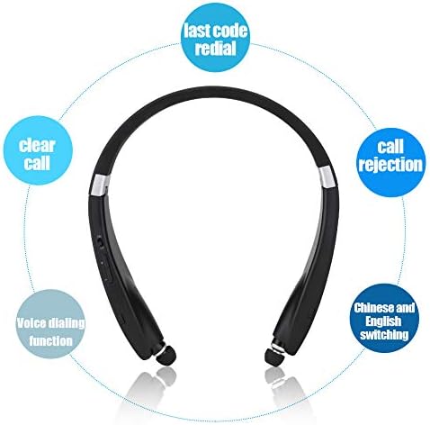 gernie Bluetooth Neckband Headphones, 16H Playtime, Noise Isolating Earbuds, Foldable Design, Retractable Earbuds, Sports Sweatproof, Crystal Clear Calls (Black) - Image 6