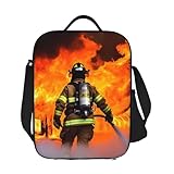 Bolsa de almuerzo con diseño de llama de bombero para hombres, mujeres y adultos, lonchera aislada, reutilizable, a prueba de fugas, con correa ajustable para el hombro, para el trabajo, oficina