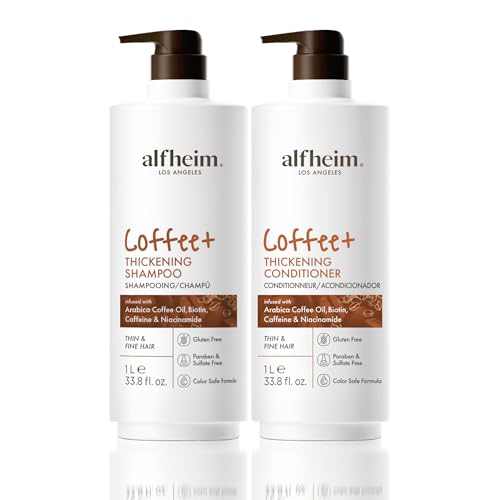 Alfheim Caffeine Infused Shampoo and Conditioner Set | Caffeine, Keratin & Niacinamide | Fortifies Fragile Hair & Control Scalp Balance | Sulfate-Free for Fine & Color Treated Hair | 33.8 Oz Each