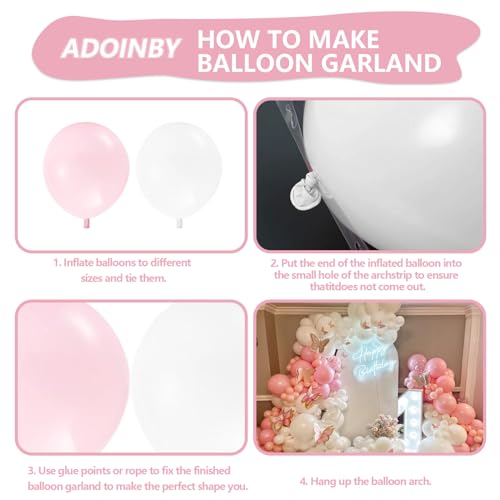 Image of Pink and White Balloon Arch Kit, ADOINBY 140Pcs Macaron Pink Balloon Matte White Balloon 18 12 10 5 Inch Different Size Balloons for Engagement Wedding Birthday Baby Shower Gender Reveal Decorations