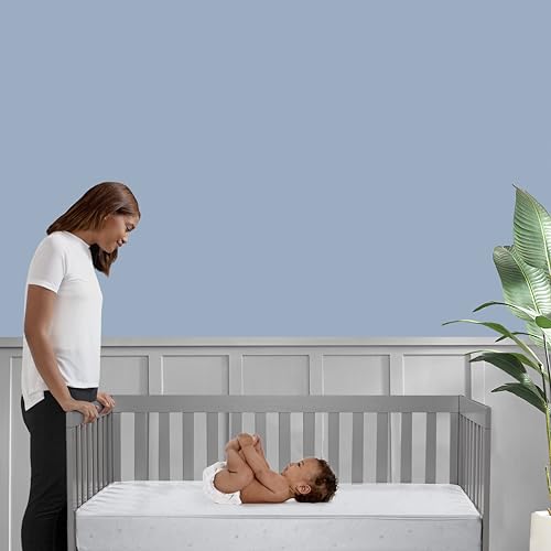 Image of Simmons Kids Silver Nights Dual Sided 2-Stage Baby Crib Mattress and Toddler Mattress - GREENGUARD Gold - Waterproof - Sustainably Sourced Core Fiber Core, Grey