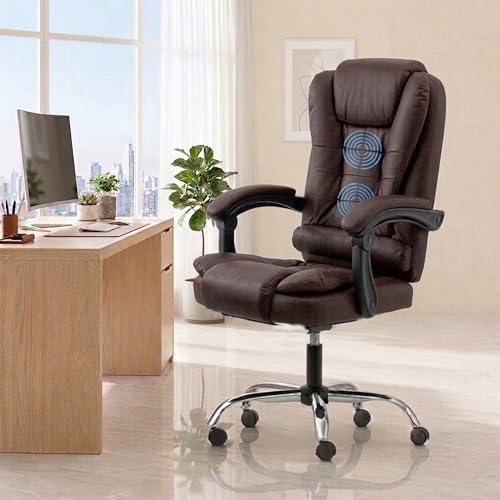 Image of NORMAN JR Italia Premium Leatherette Office Chair for Work | Boss Chair, Ergonomic Executive, Luxurious Cushioned Arms & Seat, 2 Point Back Massager, Heavy Duty Metal Base (Mud Brown)