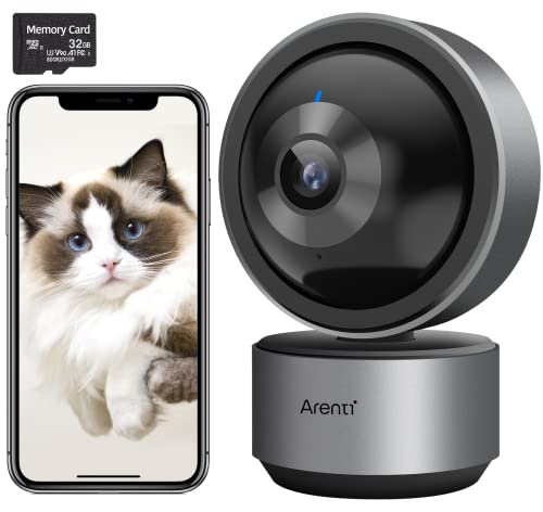 ARENTI Camaras de Vigilancia, Camara Vigilancia de WiFi Interior Resolución 2K Compatible con Alexa y Google Assistant, Sensor de Movimiento, Tarjeta SD de 32G Cover