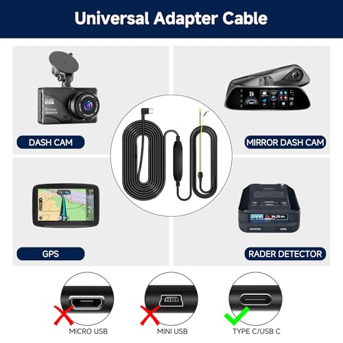 Image of Upgraded Dash Cam Hardwire Kit, Type-C USB Hard Wire Kit 12V-24V to 5V Hardwire Kit with Low Voltage Protection 11.5ft Dash Cam Charger Power Cord for Dashcam GPS Power Supply Radar Detectors