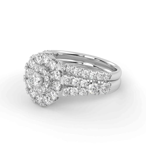 Double Halo Split Shank Bridal Ring Set, 1.70 Cttw Lab Created Moissanite Engagement Wedding Rings in 10K / 14K Solid Gold or 925 Sterling Silver Jewelry Gift for Her2