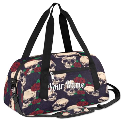 Personalized Kids Duffel Bag Vintage Rose Skull Pattern,Custom Sport Gym Bag for Boys Girls,WWeekender Overnight Bags Travel Duffel Bag,Customized Kids Gift3