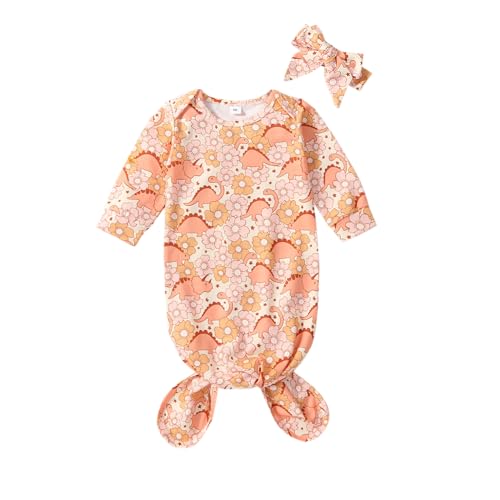 Image of Infant Newborn Baby Girls Floral Sleep Gown Headband Sleepwear Romper Sleeping Bags Outfits