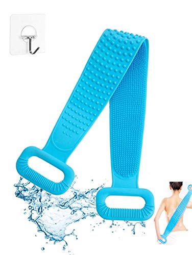 Bath Body Brush for Wet or Dry Brushing Silicone Soft Bath Towel for Shower Massager Back Scrubber Bath Body Exfoliating Brush-Blue