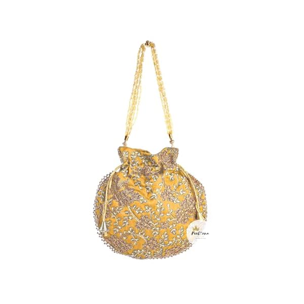 FeelOrna Women's Potli | Wedding Potli bag With Stylish Color & Design Bags For Women's & Girl's (Yellow)