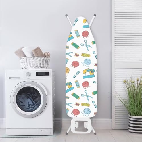 Image of Sewing Machine Print Ironing Board Cover Premium Polyester, Fits Full Size Board | Stain and Scorch Resistant; Elastic Edge | Laundry Accessories