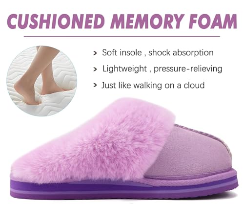 Image of KuaiLu Womens Cozy Memory Foam Slippers Ladies Fuzzy Faux Fur Lined Warm Arch Support House Shoes Slip on Comfy Winter Scuff Indoor Outdoor Rubber Hard Sole