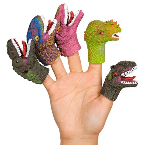 Image of FunBlast Dinosaur Finger Puppets Set for Kids - Soft Rubber Realistic Dino Head Toys for Pretend Play, Birthday Return Gifts & Party Favors (Pack of 5) - Color May Vary