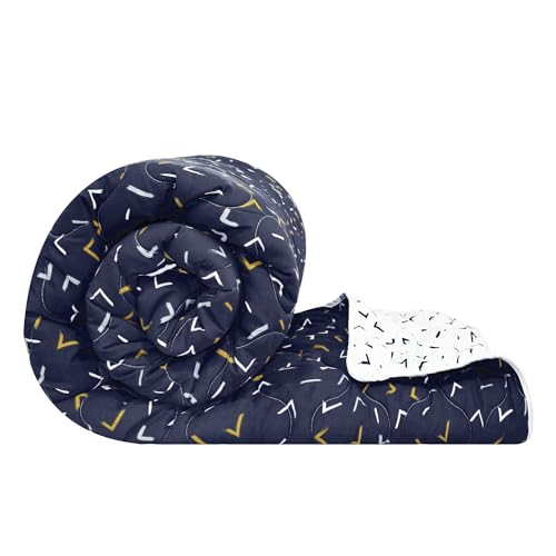 Divine Casa Edredón de microfibra suave para invierno, 120 g/m², reversible, para cama individual, color azul marino y blanco