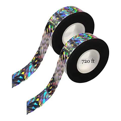 EONBES 2 * 360ft Bird Scare Tape Flash Ribbon Holographic Reflective Outdoor Mylar Ribbon - Keep Birds Away from House and Garden Cover