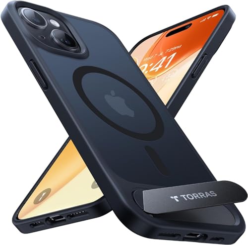 TORRAS Ostand L1 für iPhone 14 Hülle mit Flügelständer Kompatibel mit MagSafe-Zubehör 3 66m Zertifizierte Militärschutz Stoßfest 19N Magnetkraft Case für iPhone 14 Handyhülle Matt Schwarz