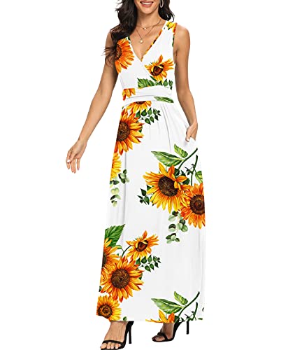 Image of LILBETTER Women Sleeveless Deep V Neck Loose Plain Long Maxi Casual Dress