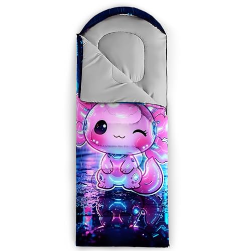 Image of QOOMO Axolotl Cute Camping Sleeping Bags,3 Season Warm & Cool Weather,Lightweight,Waterproof Sleeping Bags for Adults & Kids,Traveling,and Outdoors
