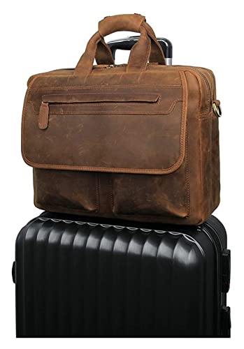 Laptop Briefcase Large Capacity, Vintage Leather 14inch Laptop Bag with Trolly Strap,Business Messenger Satchel4