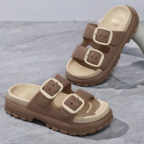 Image of Slipper for Women Men Flip Flop Double Buckle Pillow Sliders EVA Flat Sandals for Girls Boys Soft Open Toe Non Slip Platform Bedroom Outdoor Slippers