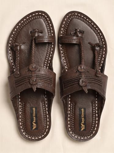 Image of Men's Luxury Handcrafted Genuine Leather Kolhapuri Slippers -C- E43 BROWN