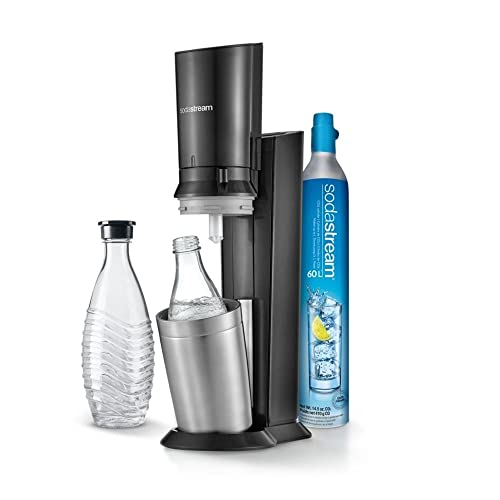 Sodastream Gasatore D'Acqua Frizzante Crystal Mega Pack Black, 2 Bottiglie di Vetro e 1 Cilindro CO2...