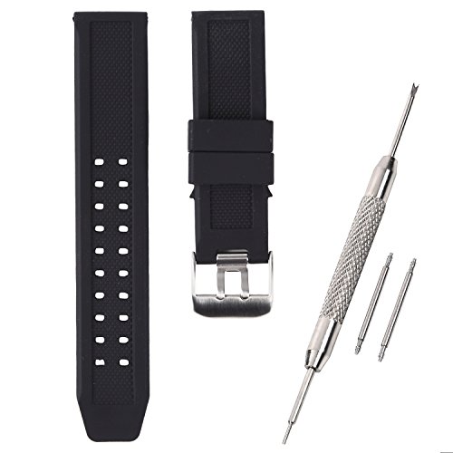 Airself Luminox ルミノックス純正バンド互換品 取付幅23mm 時計ベルト ラバーバンド Luminox対応ベルト バネ棒外し バネ棒2本 交換説明書付 (23mm, シルバーバックル)