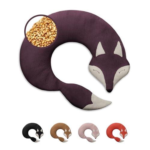 LESCHI Körnerkissen für Mikrowelle - Wärmekissen aus 100% Bio Baumwolle & Bio Weizen - ideal gegen Verspannungen an Nacken, Schultern, Hals und Rücken - Fuchs, Lila