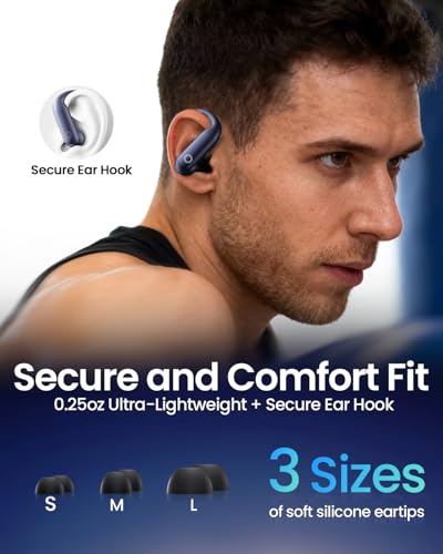 Image of LEEMC Wireless Earbuds, Bluetooth Headphones 6.0, Ear Buds with Touch Screen, ANC ENC Noise Cancelling, 40H Bass Stereo Sound Over-Ear Earphones for iOS, Android, Sports, Workout，Darkblue