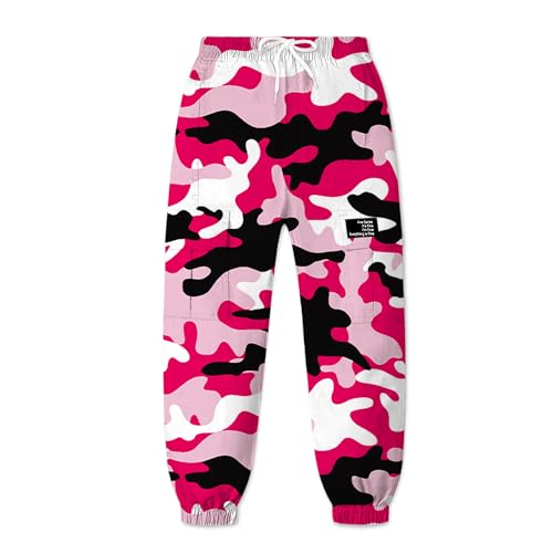Image of SANGTREE Kids Girls Fashion 2 Piece Clothes Set, Crop Top Cargo Jogger Pants Outfit Hip Hop Dance, Rose red+Camouflage red Camouflage, 6-7Y = Tag 130