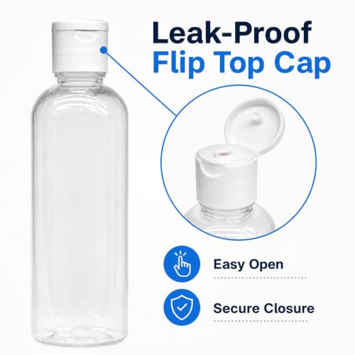 Image of MAPPERZ Empty Clear Refillable Bottles Travel Size, Cosmetic Containers Small Leak Proof Squeeze Bottles with White Flip Top Cap for Toiletries, Shampoo, Round, 100ml, Pack of 6