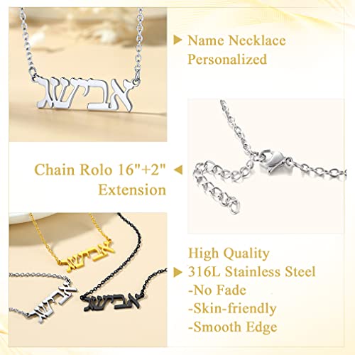 Custom4U Hebrew Name Necklace Personalized,Custom Jewish Name Stainless Steel/925 Sterling Silver, Engraving Israel Jewelry Gift for Women (Gift Box)4
