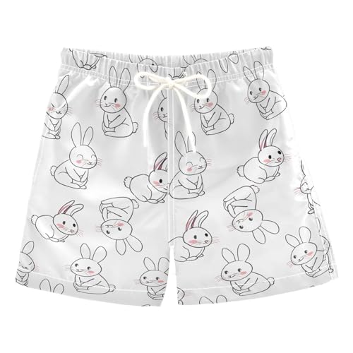 ALAZA Cute Rabbit Bunny Animal White Boys Quick Dry Beach Board Shorts Kids Swim Trunks Bathing Suit Swimsuit L