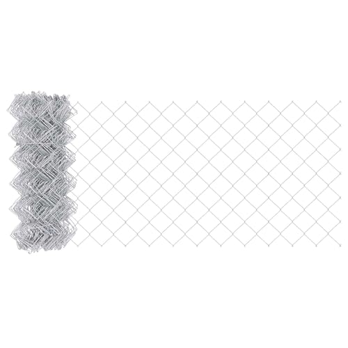 Kettenzaun Silber 10 x 0,4 m, Verzinkter Stahl, Maschendrahtzaun für Garten, Tierbarriere, witterungsbeständig, UV-beständig, 60x60mm Maschenweite