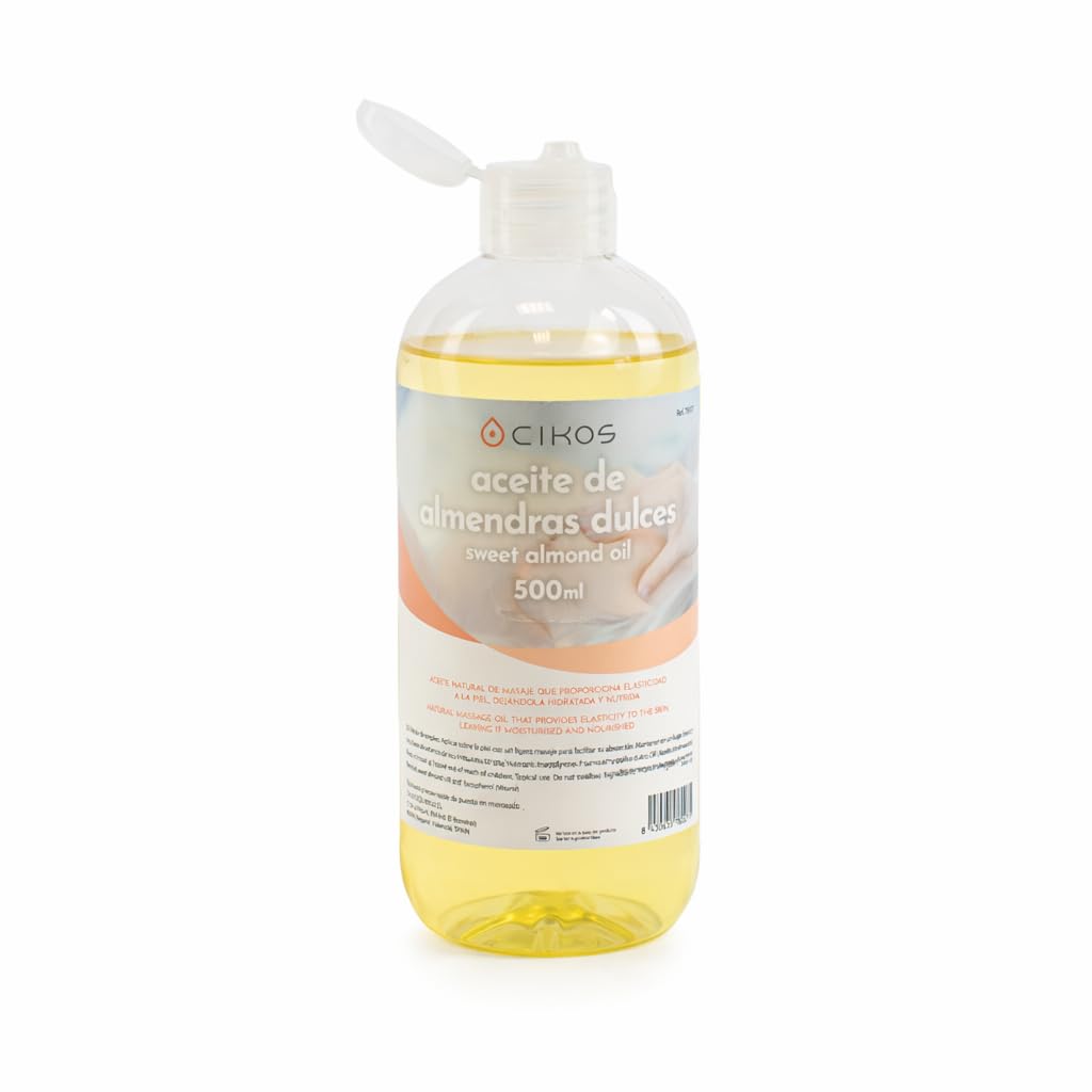 Aceite de Masaje Profesional CIKOS con Almendras Dulces y Vitamina E. Ideal para Fisioterapia y Masaje Relajante. (500 ml.)