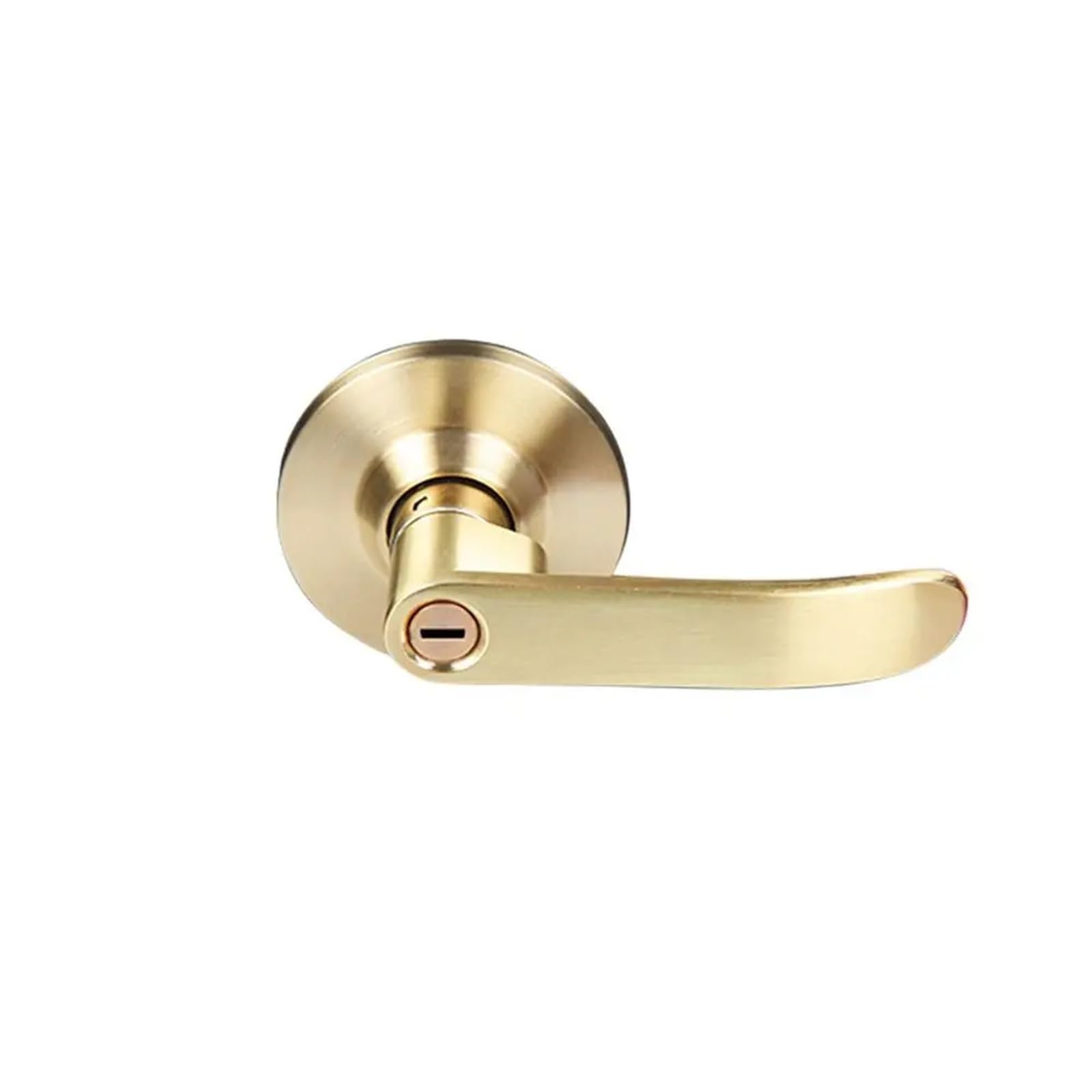 Interior Reversible Door Lock Lever Straight with Round Trim Privacy Handle Satin Brass Finish(Golden-60mm Keyless)