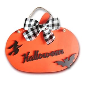 Chalk My Theme Wooden Pumpkin Halloween Quote With Flying Witch and Bat Hanging Halloween Decorations Item| Halloween…