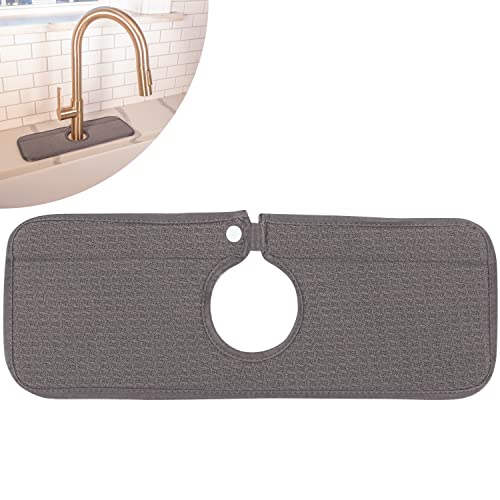 S&T INC. Microfiber Kitchen Faucet Sink Mat Drip and Splash Catcher with Snap Fastener, Absorbent and Reversible, 15 Inch x 5.5 Inch, Charcoal
