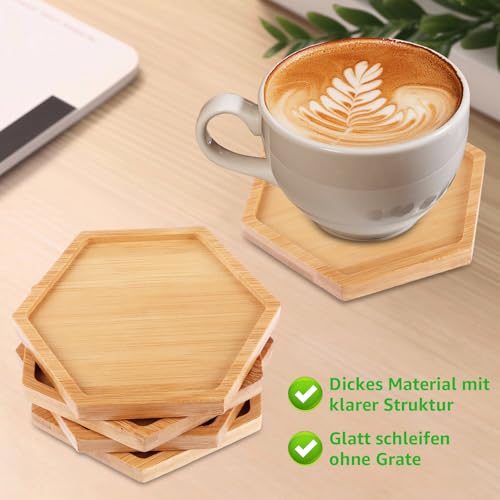 LOLYSIC 16 Stück Bambus Untersetzer, Mosaik Untersetzer Bastelset, Leere Bodenschalen Hexagon für Bastelarbeiten, Untersetzer für Pflanzen, Trinkbecher, Kerzen, DIY-Mosaikbedarf (12 × 10,5 cm)