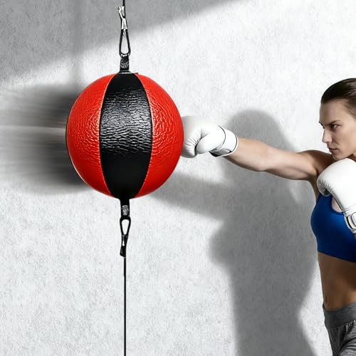 WIYETY Doppelendball Boxball Speedball Set für Boxen und MMA Training, inklusive Pumpe und Sicherheitsverschlüsse, Schwarz und Rot, Φ 20 cm, Reflex-Trainingsgerät für Zuhause und Fitnessstudio