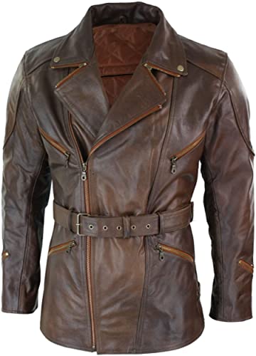 SpazeUp Mens 3/4 Quarter Length Jacket - Black Brown Leather Motorcycle Jackets Men - Mid Length Jacket Winter Outerwear Coat