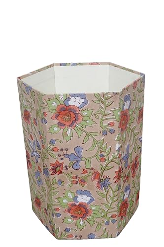 Image of Generic 3.3 Gallon Cotton Hand Block Printed Paper Waste Basket |Small Decorative Trash Can for Housewarming Gifts in Living Room, Bedroom, Bathroom | Eco-Friendly, Plastic-Free (1, CR. BLUE GREEN)