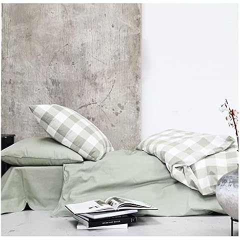 Omhu Bed linen 135 x 200 cm and pillowcase 80 x 80 cm | green / natural white | organic cotton - for soft and wonderfully comfortable bed linen Cover