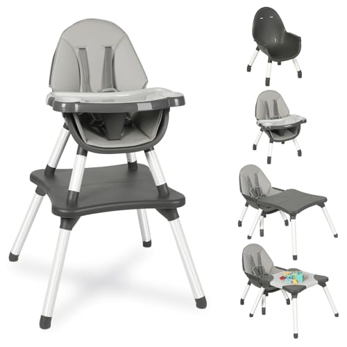 Image of Baby Highchair,6 in 1 High Chairs for Babies and Toddler Baby Feeding Chair Coverts to HighChair for Babies, Kids Learning Table,Building Block Table,Kids Stool Removable Tray & Safety Harness(Gray)