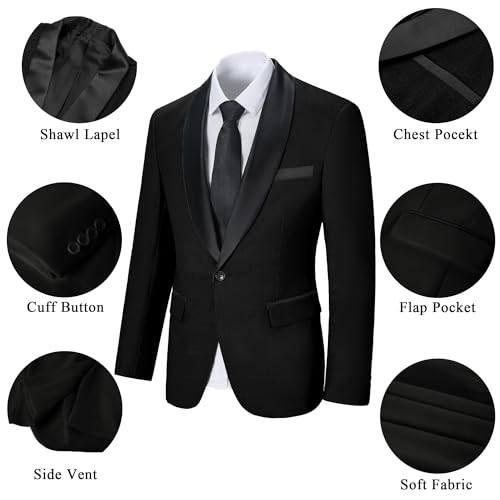 Mens Suit 3 Piece Slim Fit Suit for Men One Button Shawl Lapel Tuxedo Blazer Vest Pant for Wedding Business Prom4