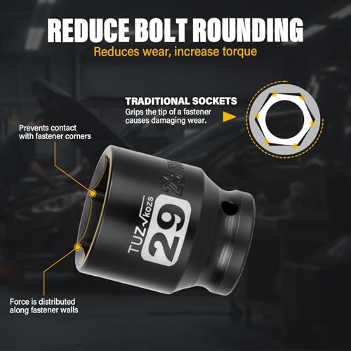 Image of 1 /2 Inch Drive 29mm Shallow Metric Impact Socket,CR-MO,6 Point Radius Corner Design,Square Chamfered Opening,Axle Nut Impact Grade Socket for Easy Removal