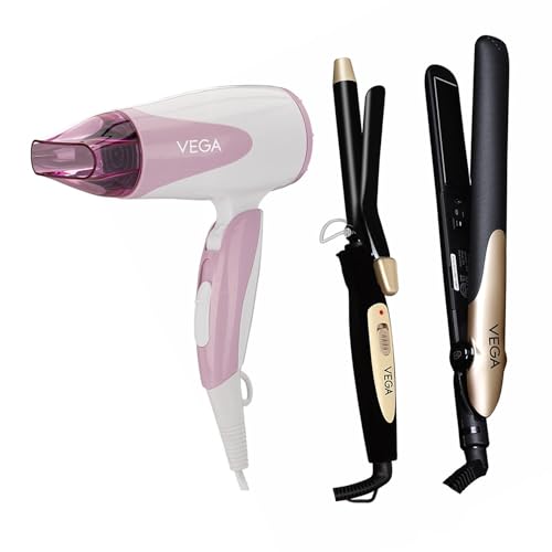 Vega VHDH-05 Blooming Air Hair Dryer (Colour May Vary) & VEGA VHSS-02 Miss Dazzle Styling Kit (Black)
