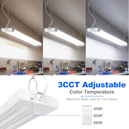 Image of JESLED 4FT LED Shop Lights, 3CCT Selectable 4000K /5000K /6500K, Adjustable 30W /40W /50W, 7500LM(300W Eqv), Linkable Utility Commercial Bay Light, Plug & Play, Ceiling or Hanging Mount, ETL, 10-Pack